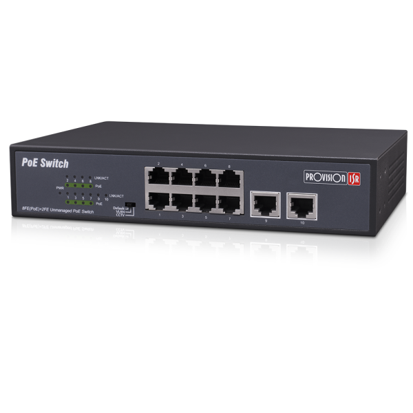 8-port 10/100Mbps PoE switch, CCTV Mod, 2-port 10/100Mbps UPLINK , 120W Unutrašnje napajanje