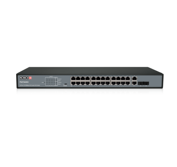 24CH neupravljani PoE switch, downlink:*24 100mbps, uplink: *2 1000mbps, ukupan PoE je 370W